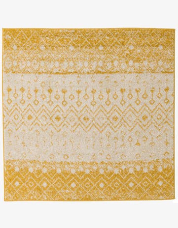 Ivory and Yellow Moroccan Trellis Square Rug