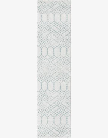 Ivory Aqua Paxon Trellis Runner Rug