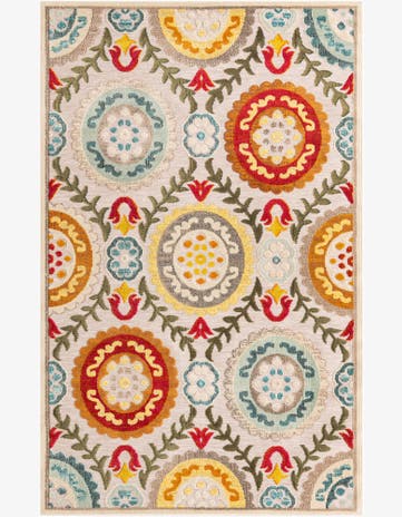 Ivory Beige Easy-Clean Casablanca Indoor / Outdoor Rug