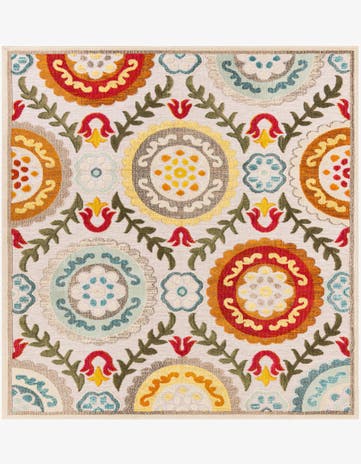 Ivory Beige Easy-Clean Casablanca Indoor / Outdoor Square Rug