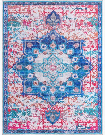 Ivory Blue Washable Renaissance Rug