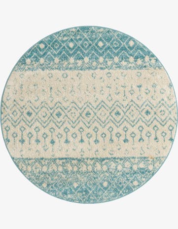 Ivory Blue Moroccan Trellis Round Rug