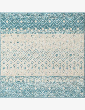 Ivory Blue Moroccan Trellis Square Rug