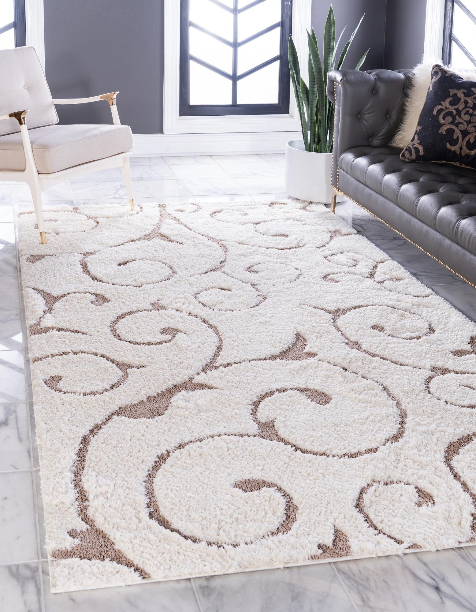 Ivory Brown Botanical Shag Rug