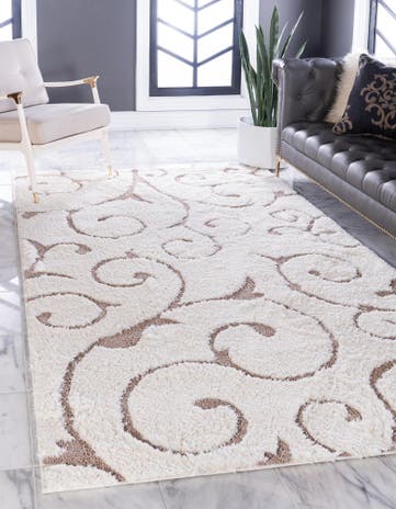 Ivory Brown Botanical Shag Rug