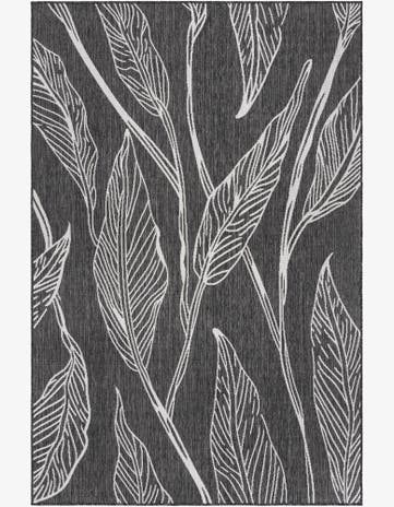 Ivory Charcoal Easy-Clean Botanical Indoor / Outdoor Rug