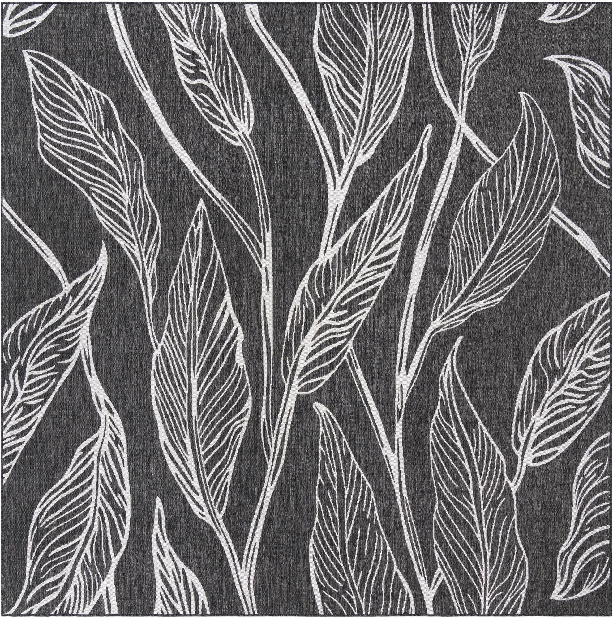 10' 8 x 10' 8  Washable Botanical Indoor / Outdoor Square Rug