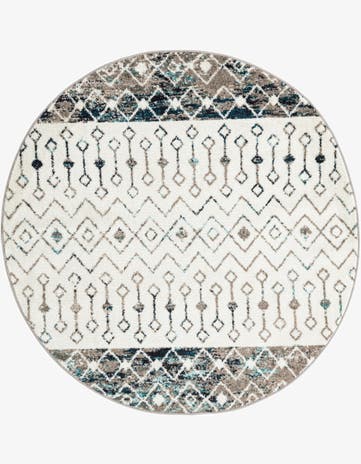 Ivory Gray Blue Moroccan Trellis Round Rug