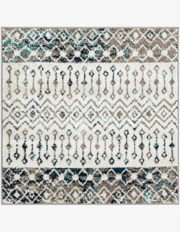 Ivory Gray Blue Moroccan Trellis Square Rug