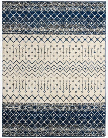 Ivory Navy Blue Moroccan Trellis Rug
