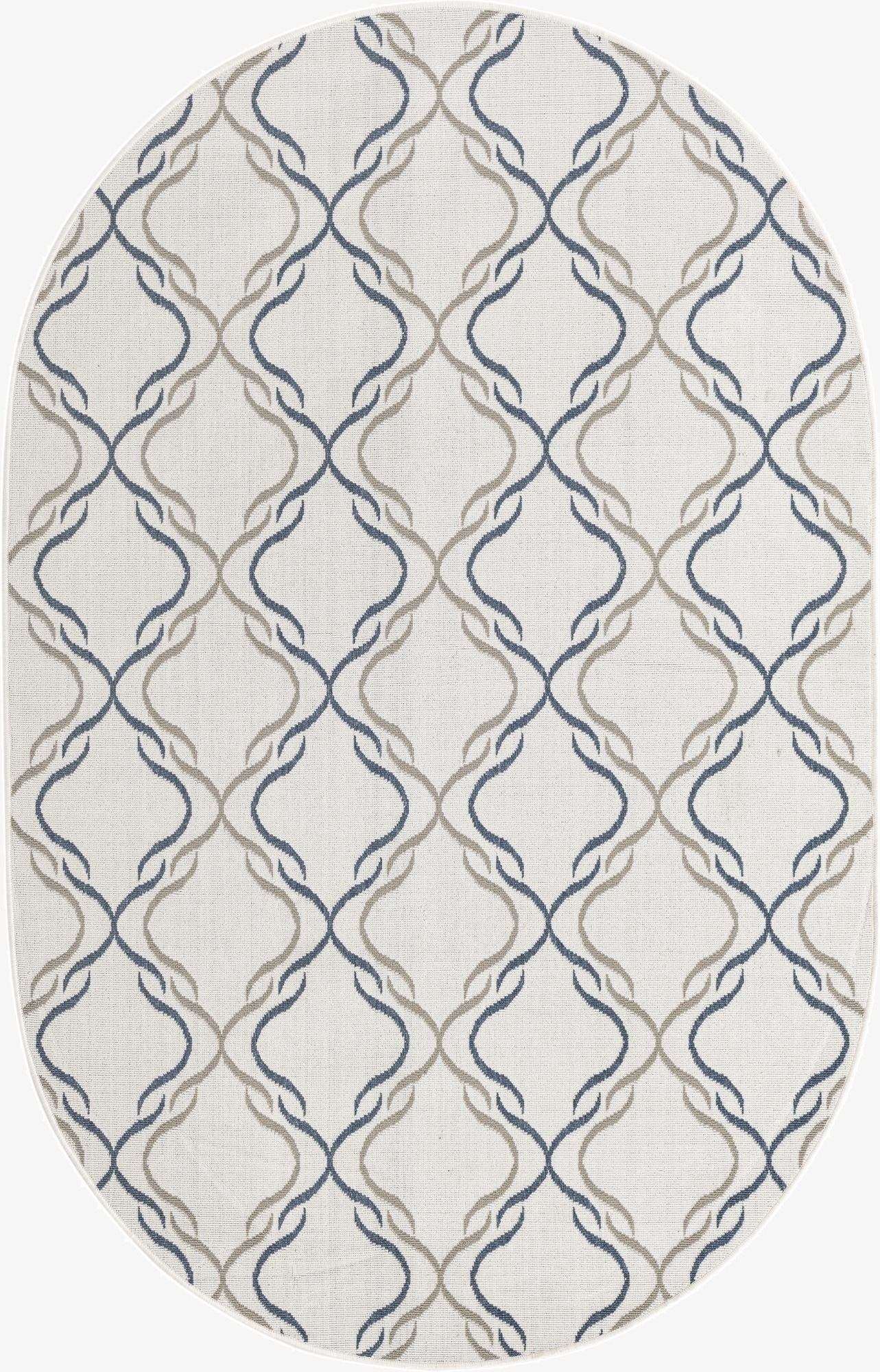 5' 3 x 8' Washable Lattice Indoor / Outdoor Oval Rug