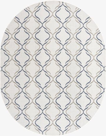 Ivory Easy-Clean Trellis Indoor / Outdoor Oval Rug