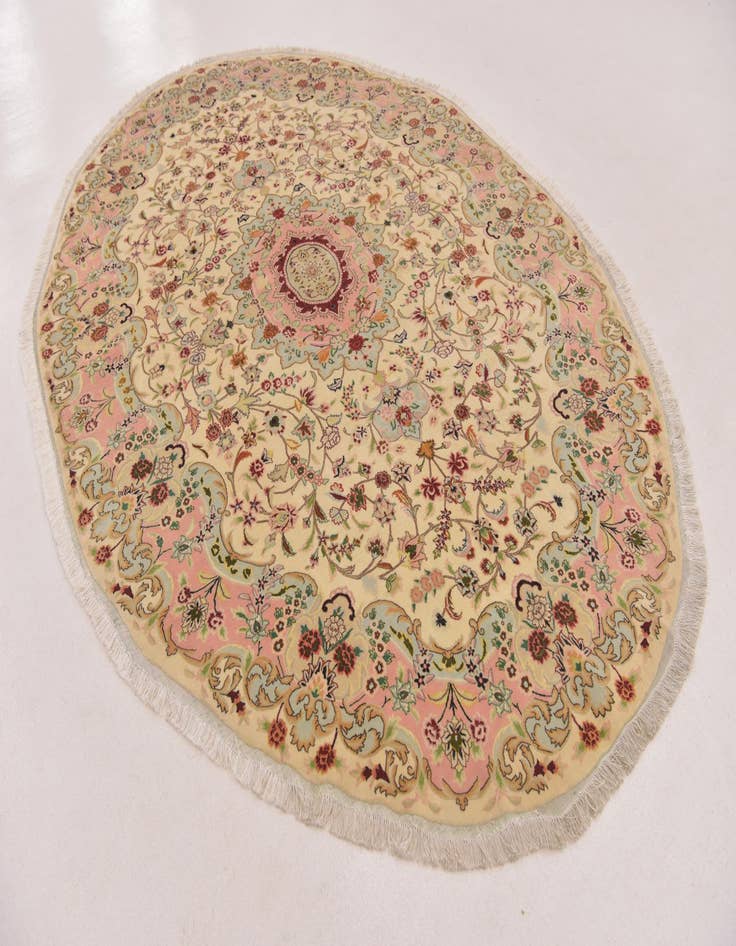 Detail image of 6' 7 x 9' 10 Hand Knotted Tabriz Persian Oval Rug