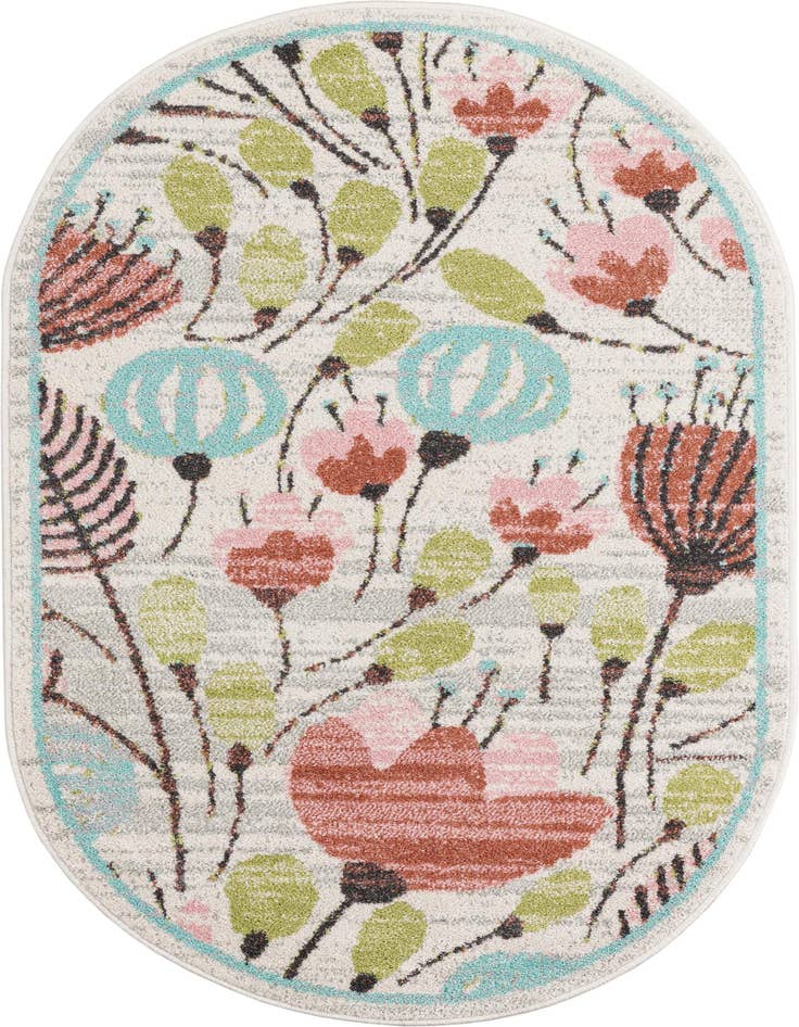Detail image of 3' 3 x 5' 3 Flowers Whimsy Kids Oval Rug