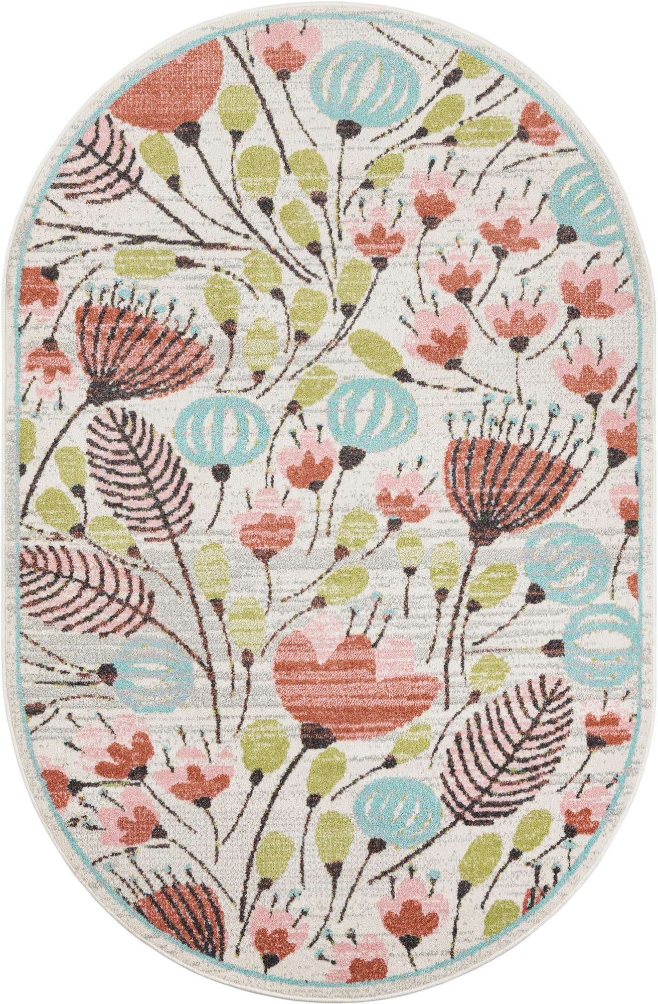 5' 3 x 8' Flowers Whimsy Kids Oval Rug