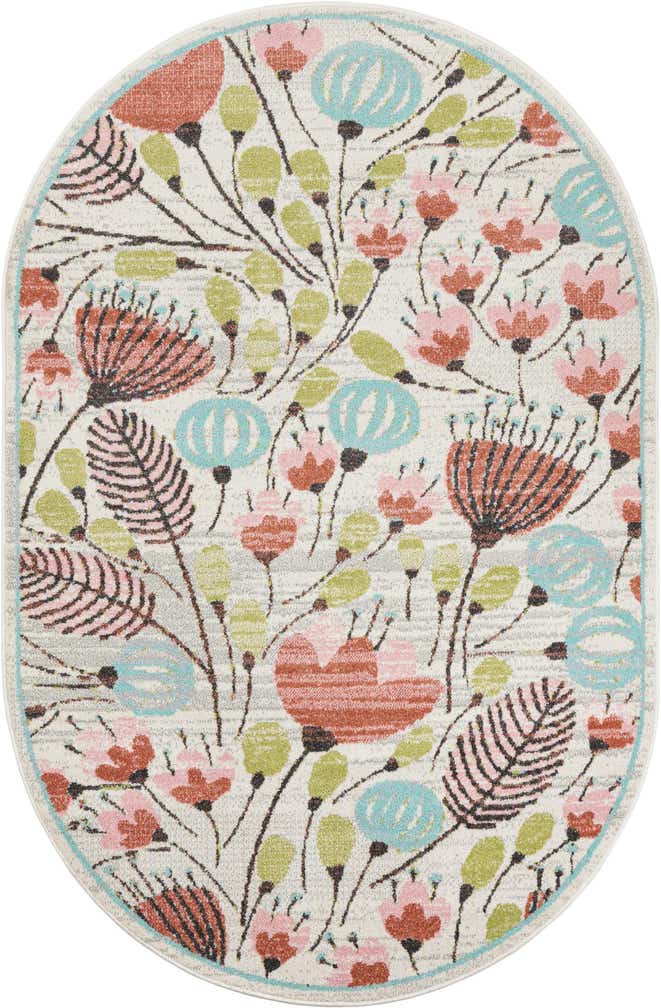 5' 3 x 8' Flowers Whimsy Kids Oval Rug
