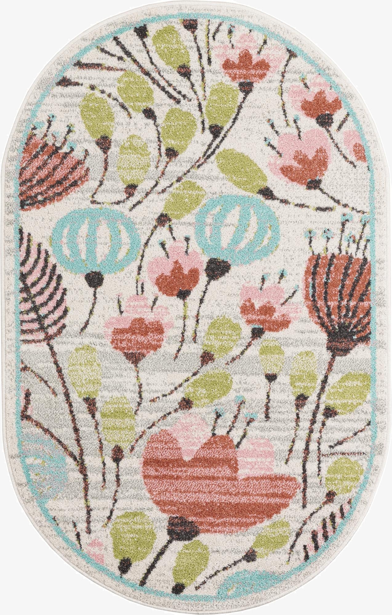 3' 3 x 5' 3 Flowers Whimsy Kids Oval Rug