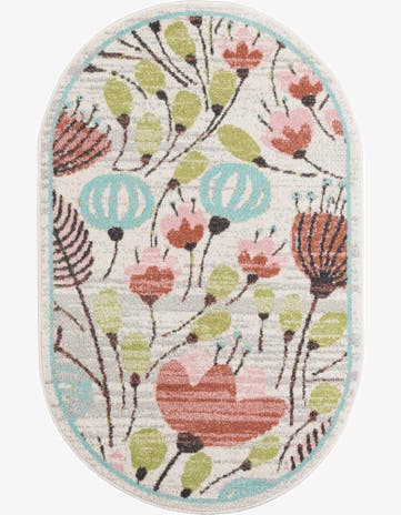 3' 3 x 5' 3 Flowers Whimsy Kids Oval Rug