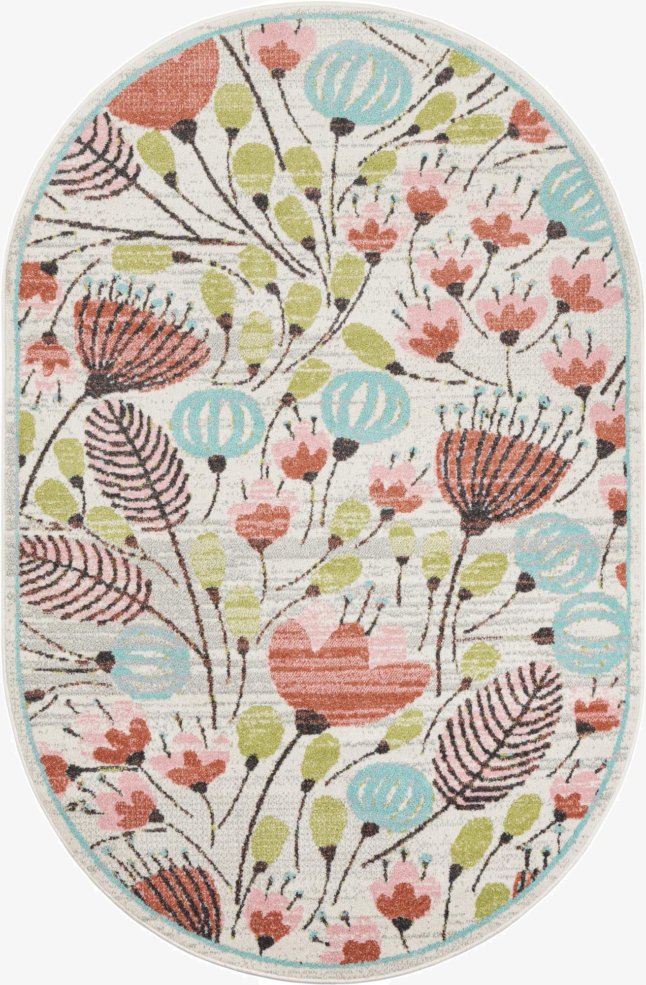 5' 3 x 8' Flowers Whimsy Kids Oval Rug