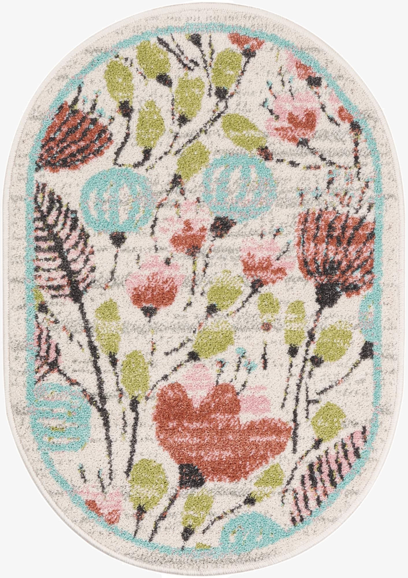 2' 2 x 3' 1 Flowers Whimsy Kids Oval Rug