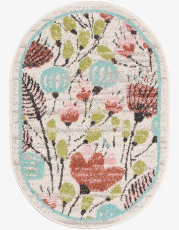 Ivory Flowers Whimsy Kids Oval Rug