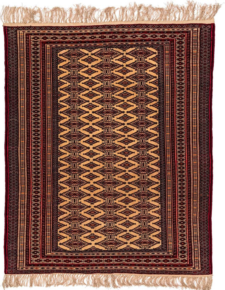 Detail image of 4' 1 x 6' Hand Knotted Afghan Akhche Oriental Wool Rug