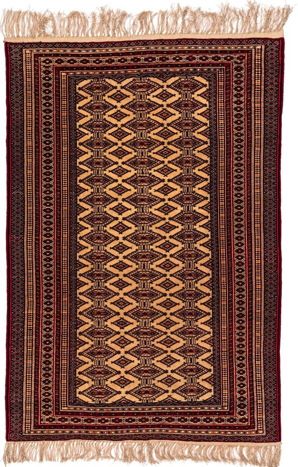 Detail image of 4' 1 x 6' Hand Knotted Afghan Akhche Oriental Wool Rug