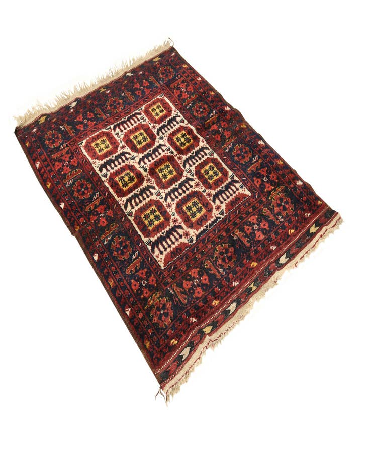 Detail image of 3' 10 x 4' 10 Hand Knotted Afghan Akhche Wool Rug