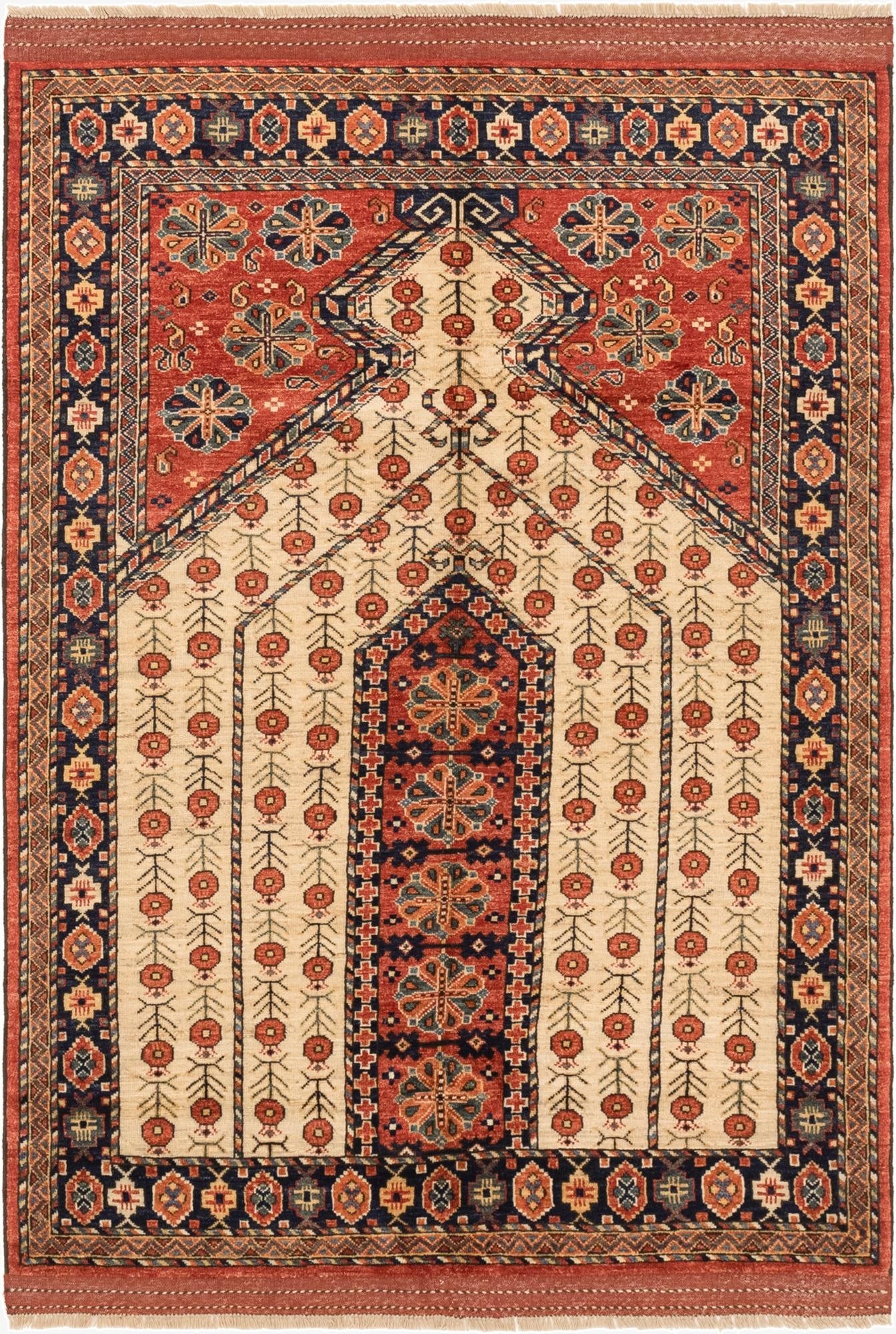 4' 9 x 7' 3  Hand Knotted Afghan Ersari Wool Rug