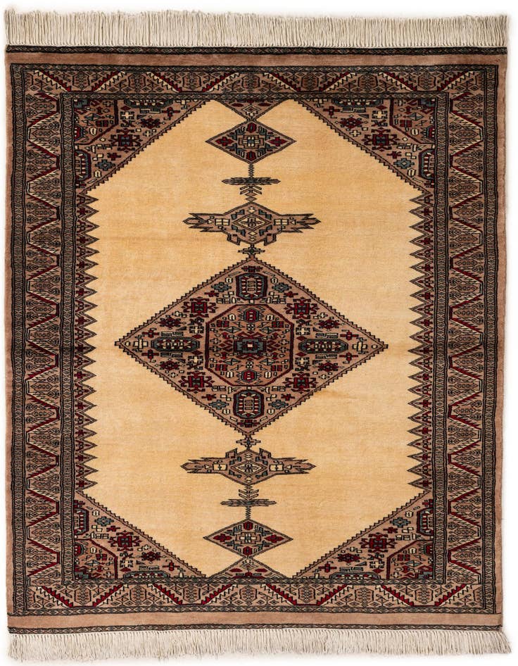 Detail image of 4' 2 x 6' 4 Hand Knotted Bokhara Oriental Wool Rug