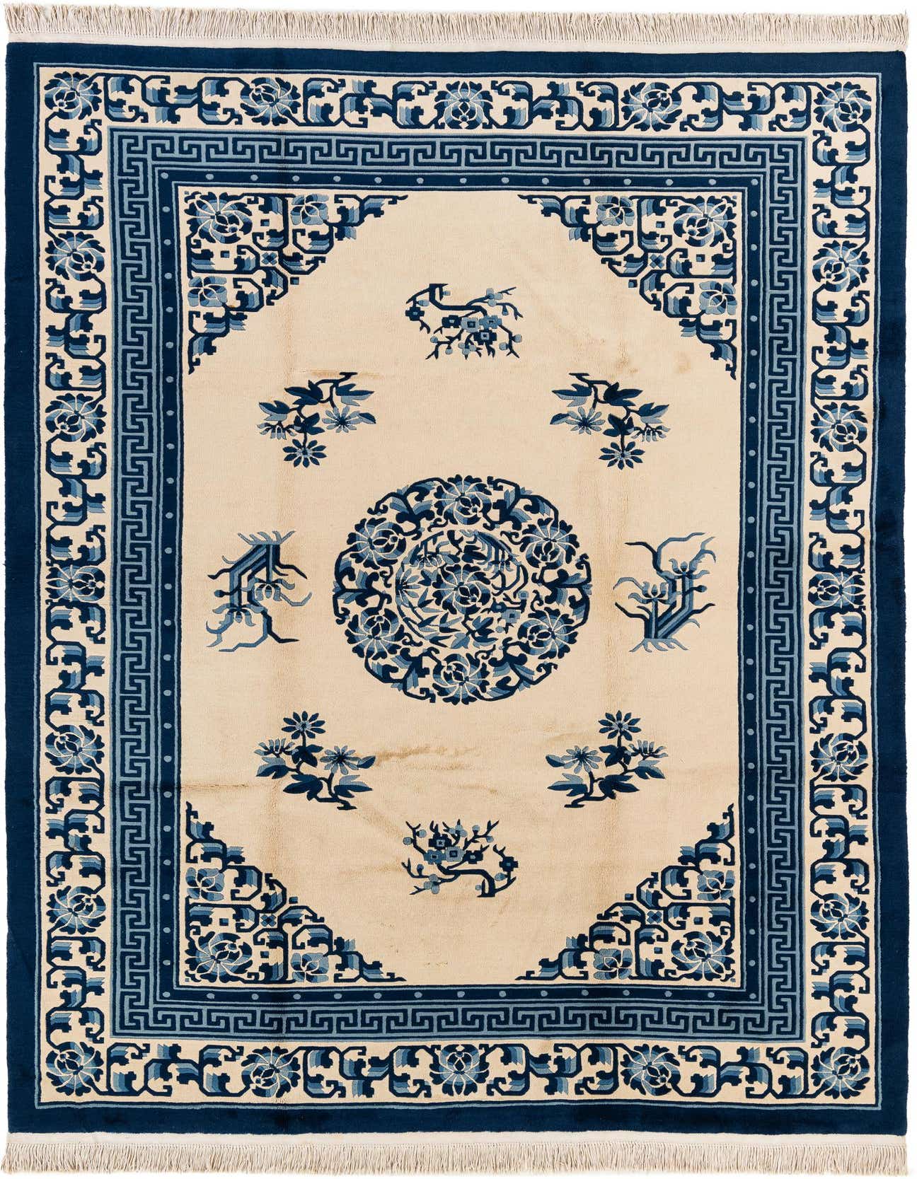 7' 1 x 10' 6 Hand Knotted Carved Pekin Wool Rug