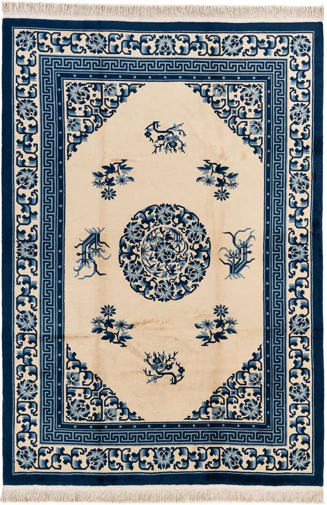 7' 1 x 10' 6 Hand Knotted Carved Pekin Wool Rug