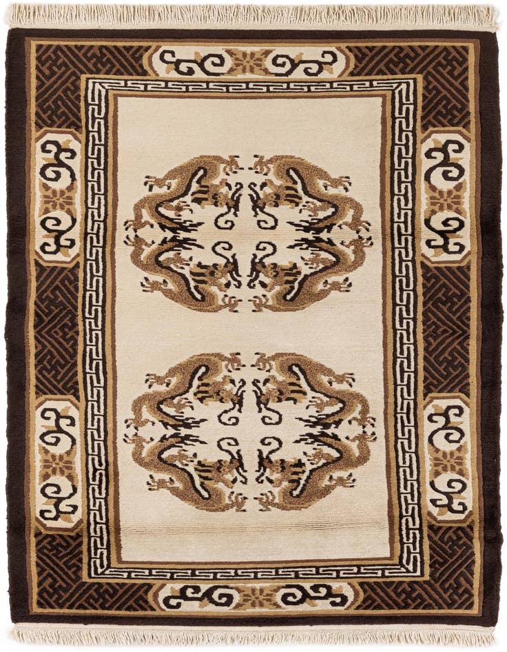 Detail image of 3' 1 x 5' 9 Hand Knotted Carved Pekin Wool Rug