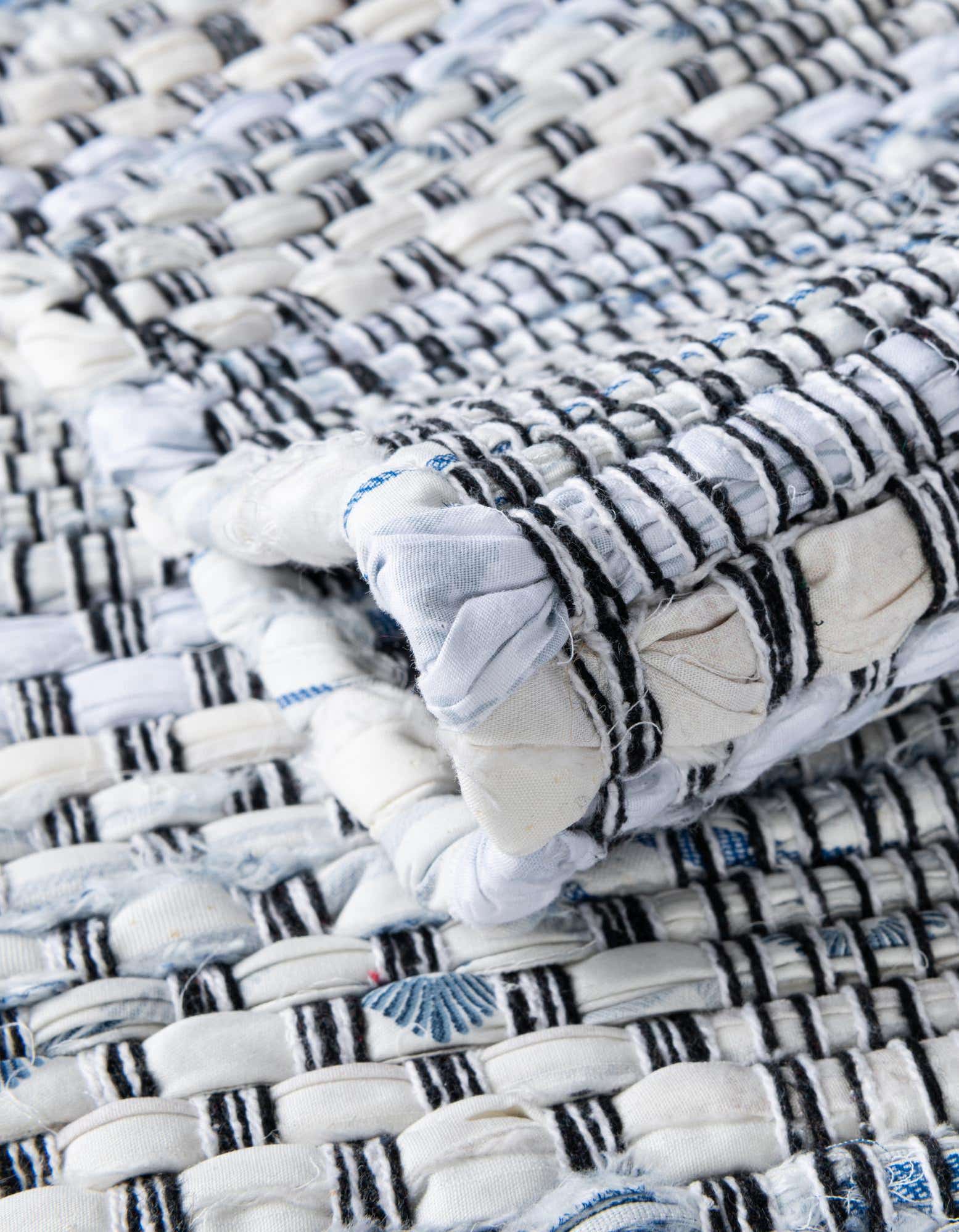 Custom Ivory Hand Woven Chindi Cotton Rug