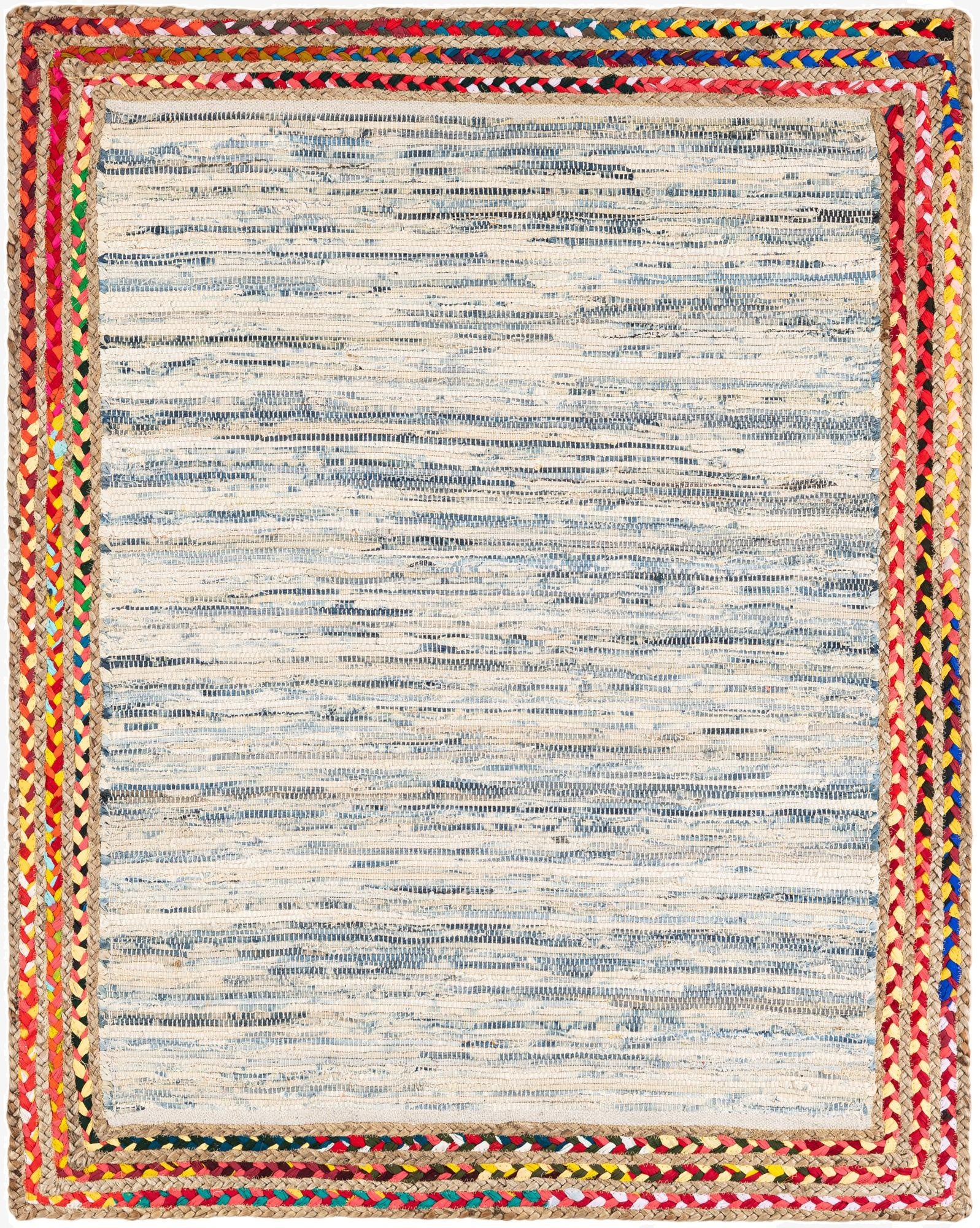 4' 1 x 5'  Hand Braided Chindi Jute Rug