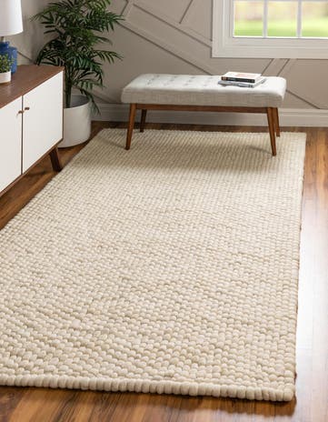 Ivory Felt Ball Wool Rug