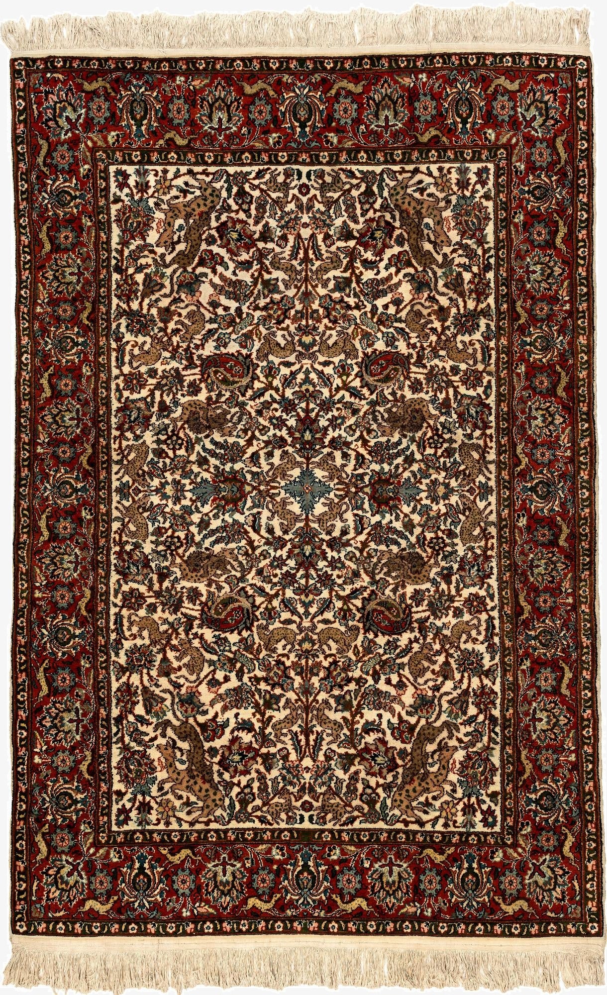 4' x 6' 1  Hand Knotted Isfahan Oriental Wool Rug