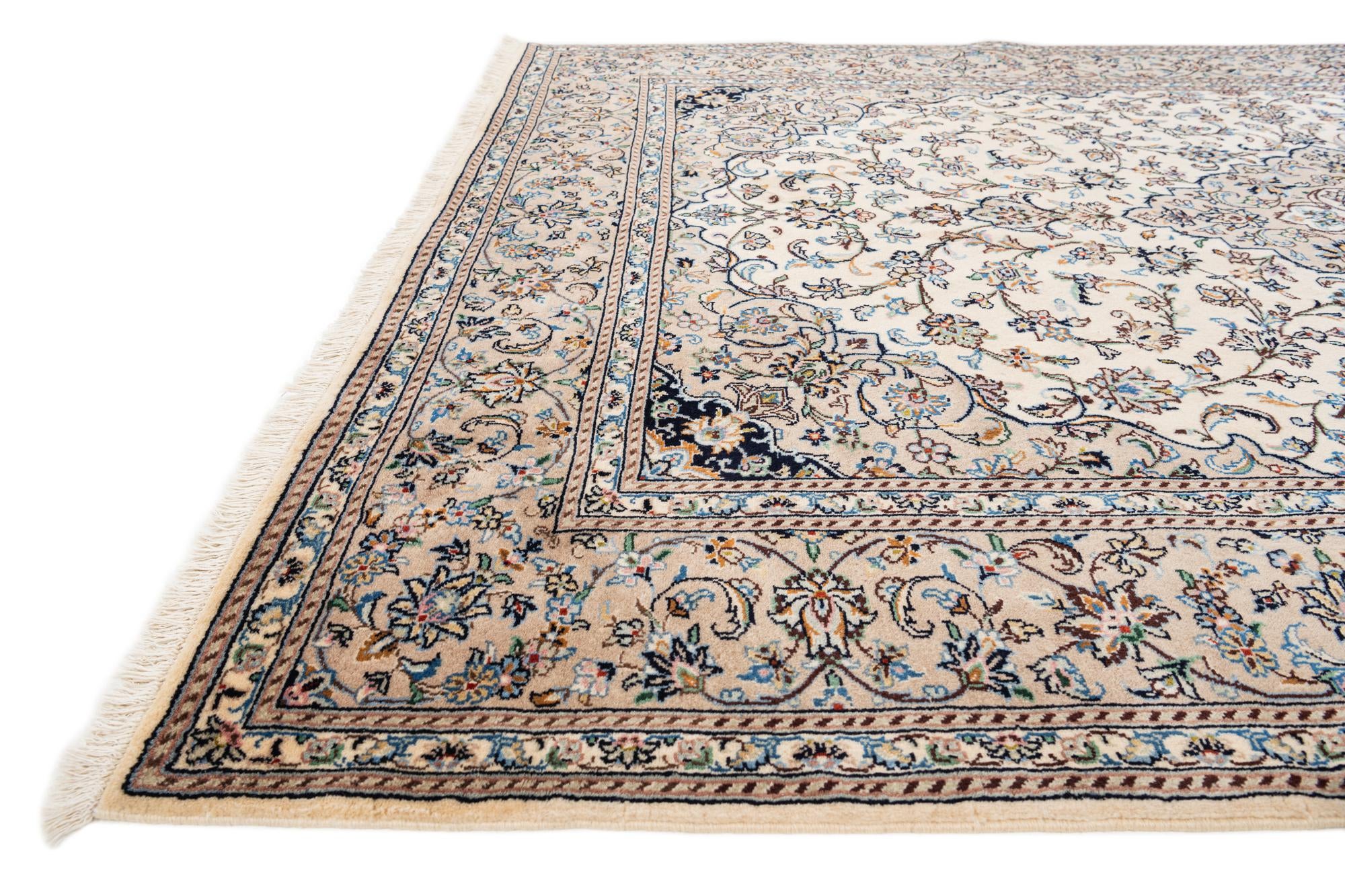 6' 7 x 9' 3 Hand Knotted Kashan Persian Wool Rug