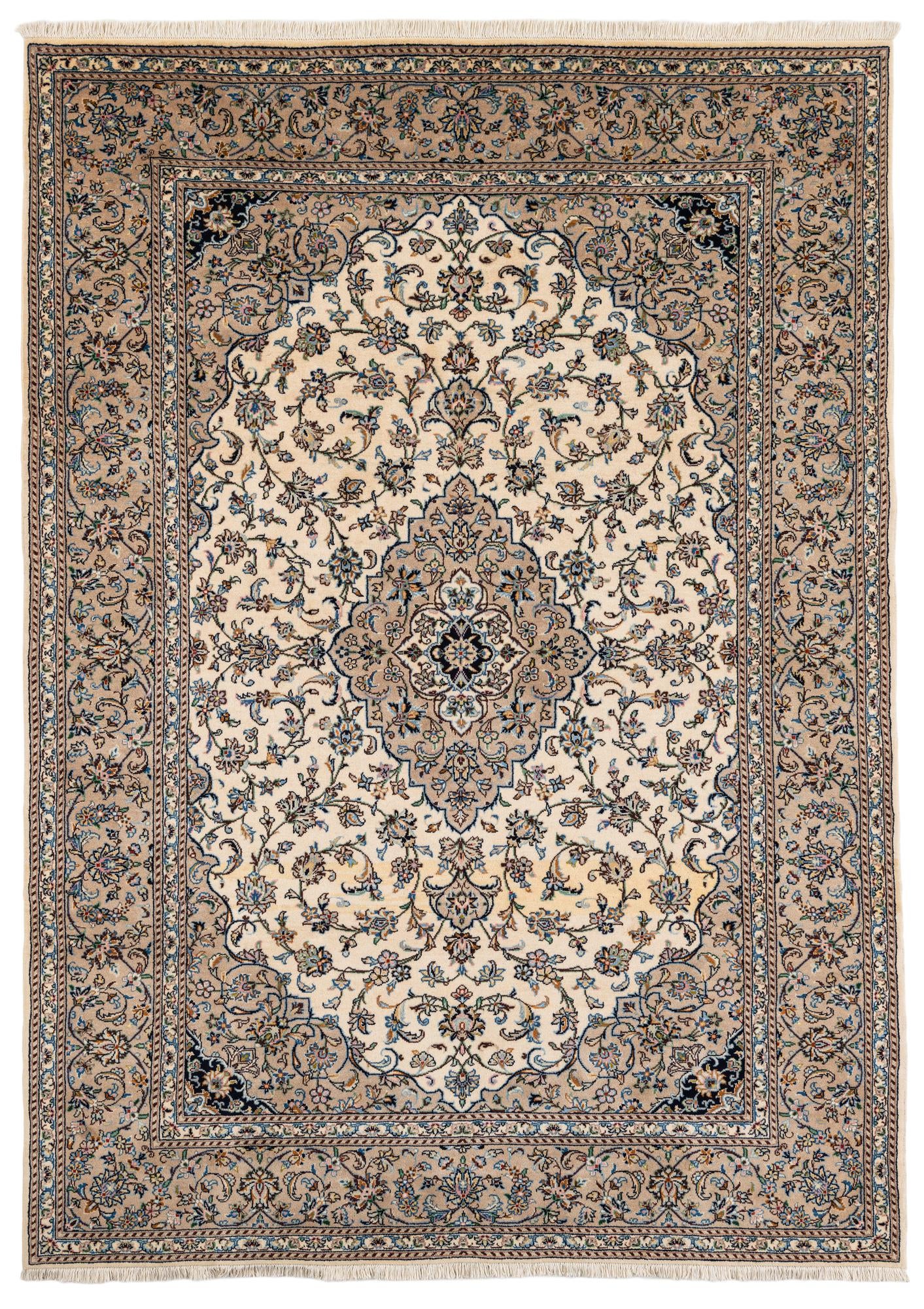 6' 7 x 9' 3 Hand Knotted Kashan Persian Wool Rug