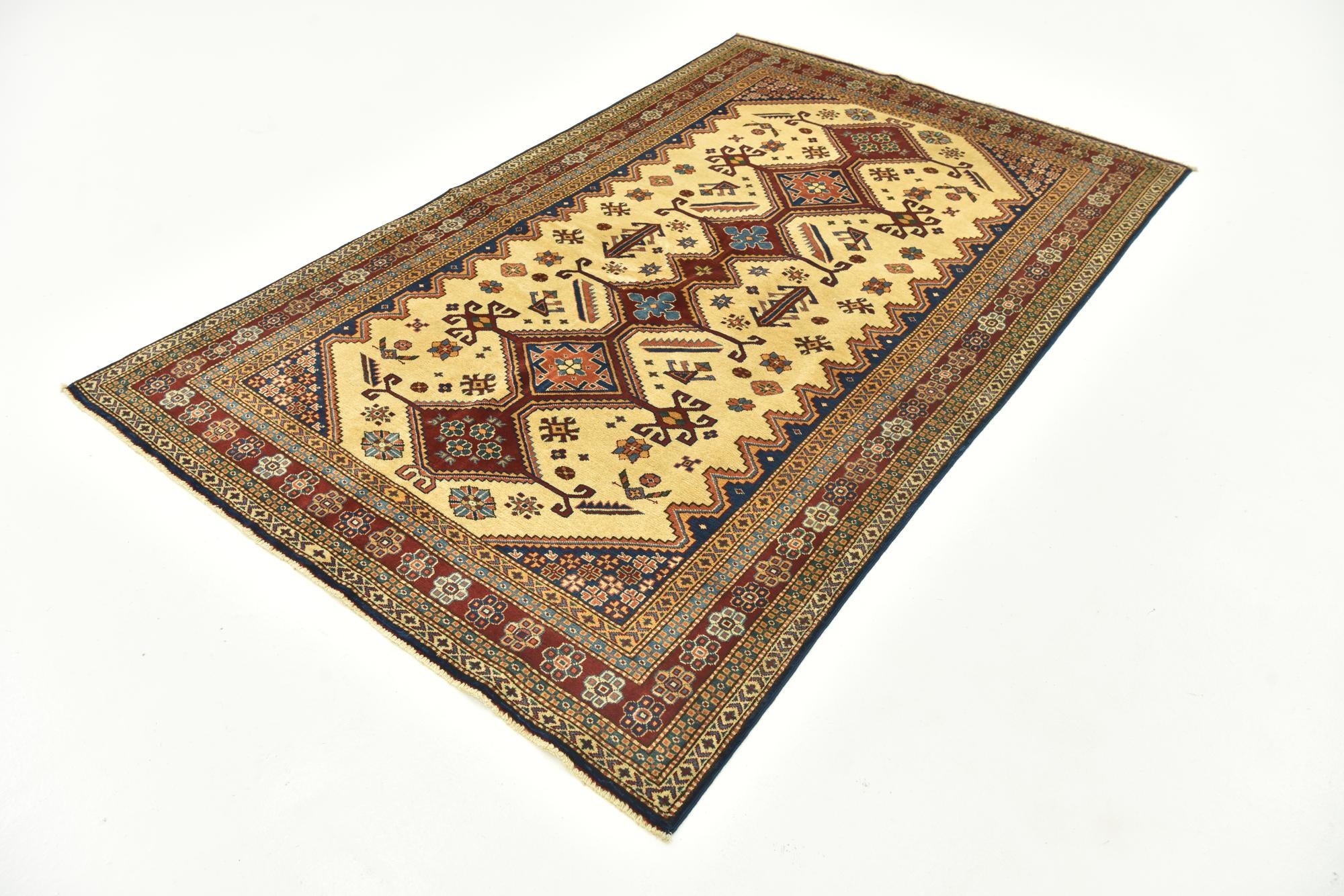 145cm x 225cm anudado a mano Kazak Alfombra Oriental