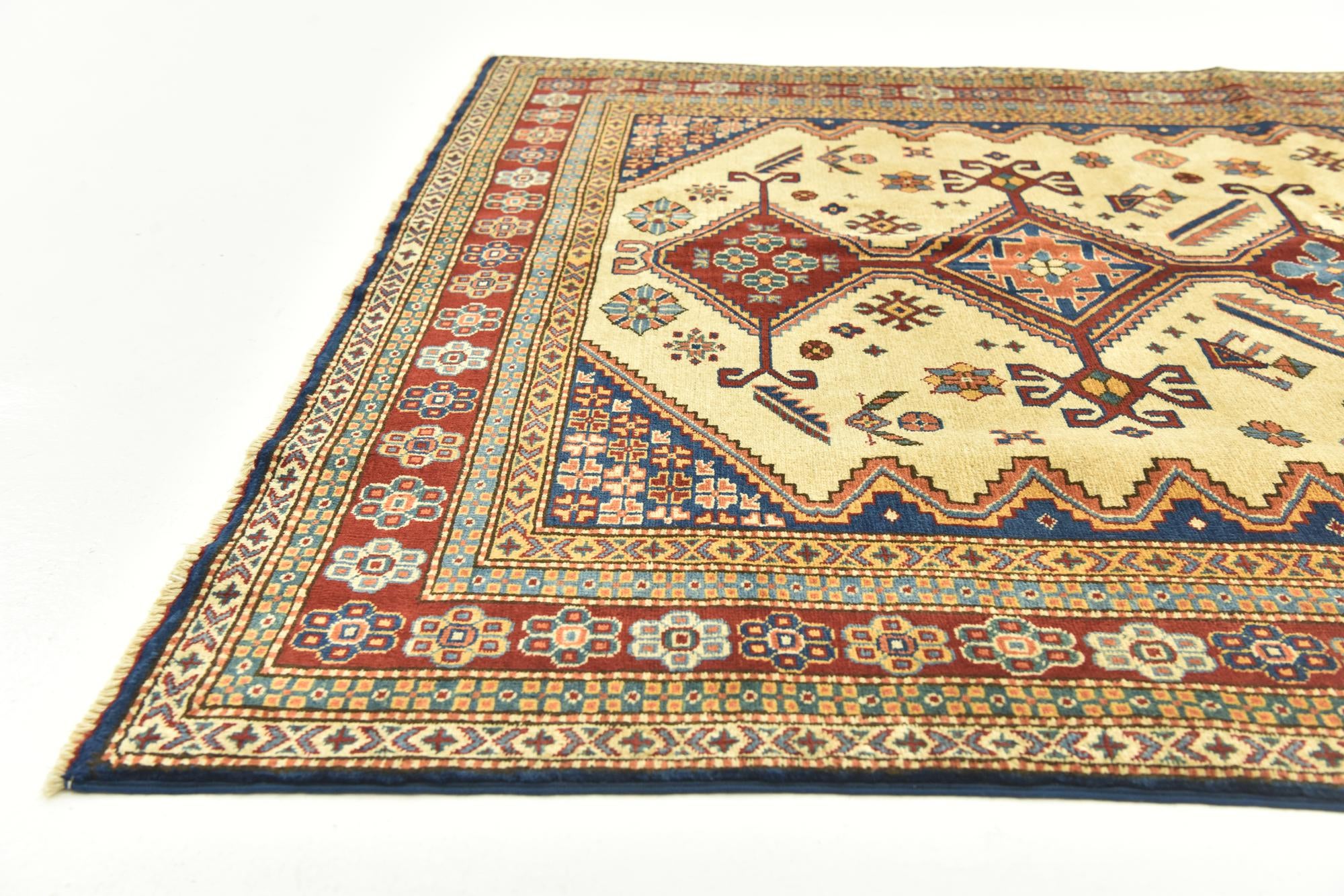 145cm x 225cm anudado a mano Kazak Alfombra Oriental