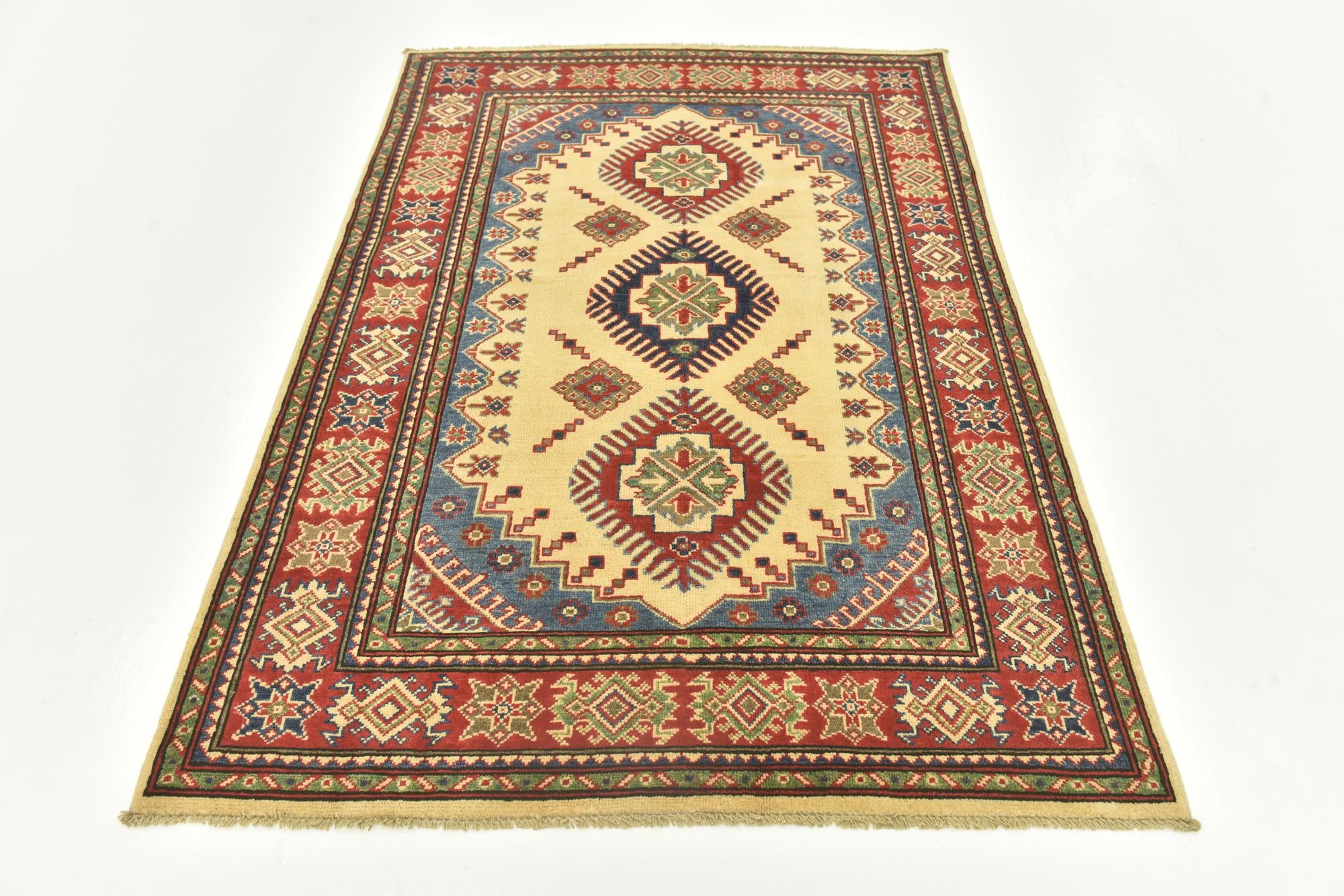 4' 2 x 5' 10 Hand Knotted Kazak Rug