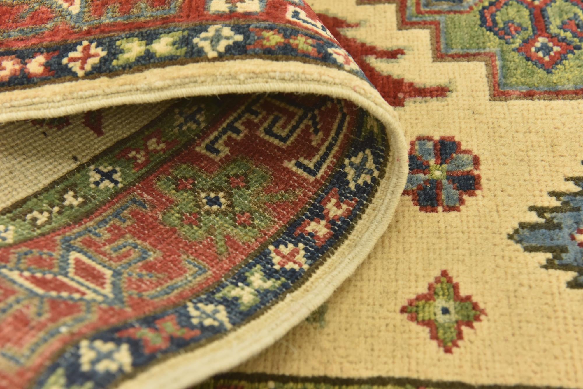 3' 4 x 4' 10 Hand Knotted Kazak Rug