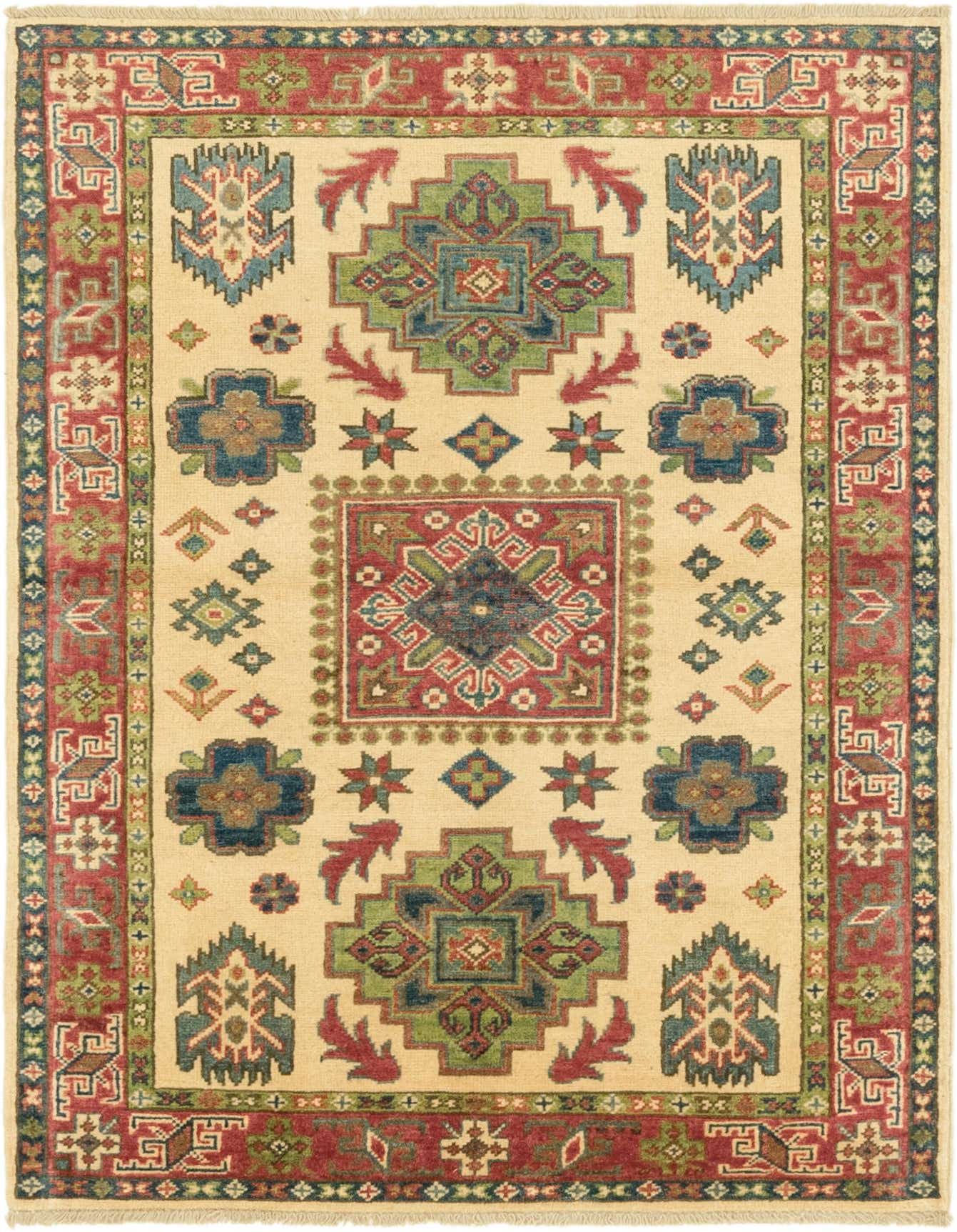 3' 4 x 4' 10 Hand Knotted Kazak Rug