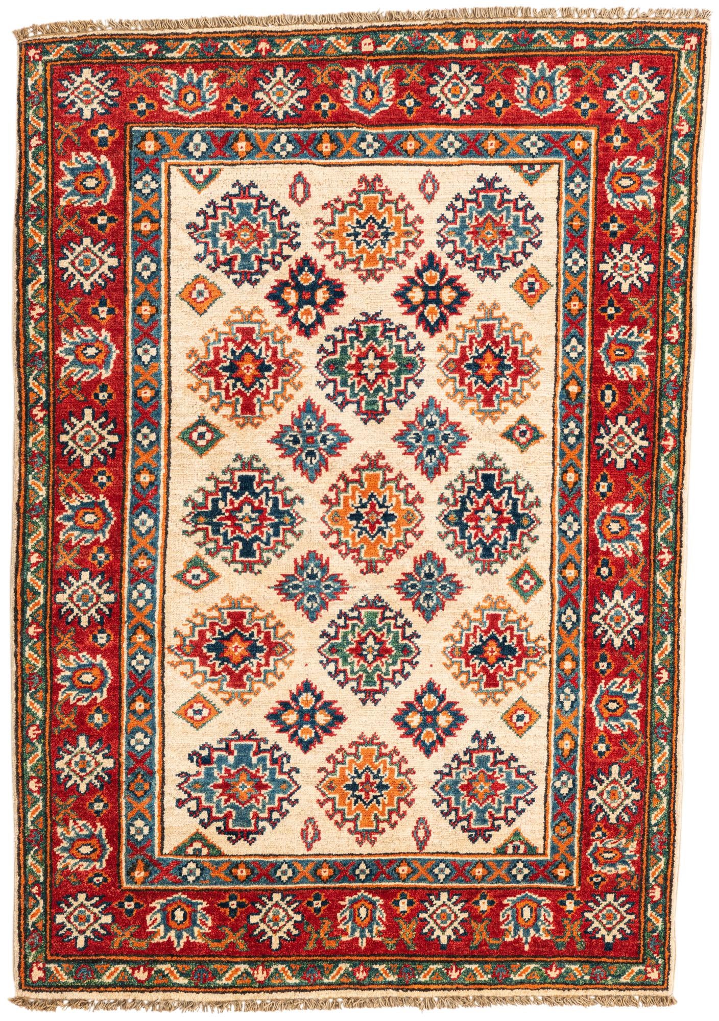 3' 4 x 4' 10 Hand Knotted Kazak Rug