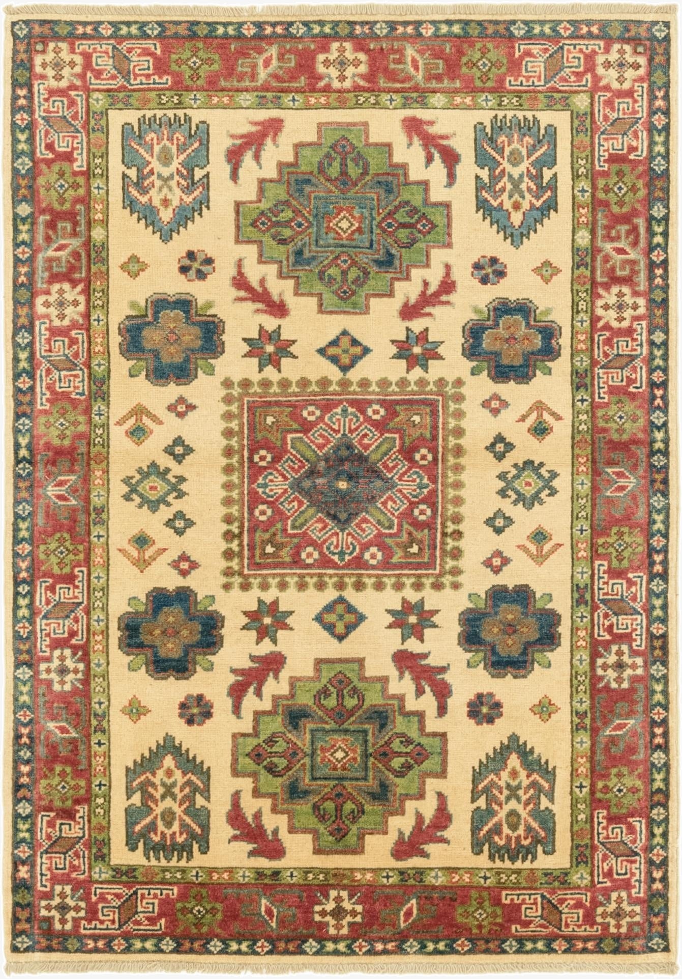 3' 4 x 4' 10  Hand Knotted Kazak Rug