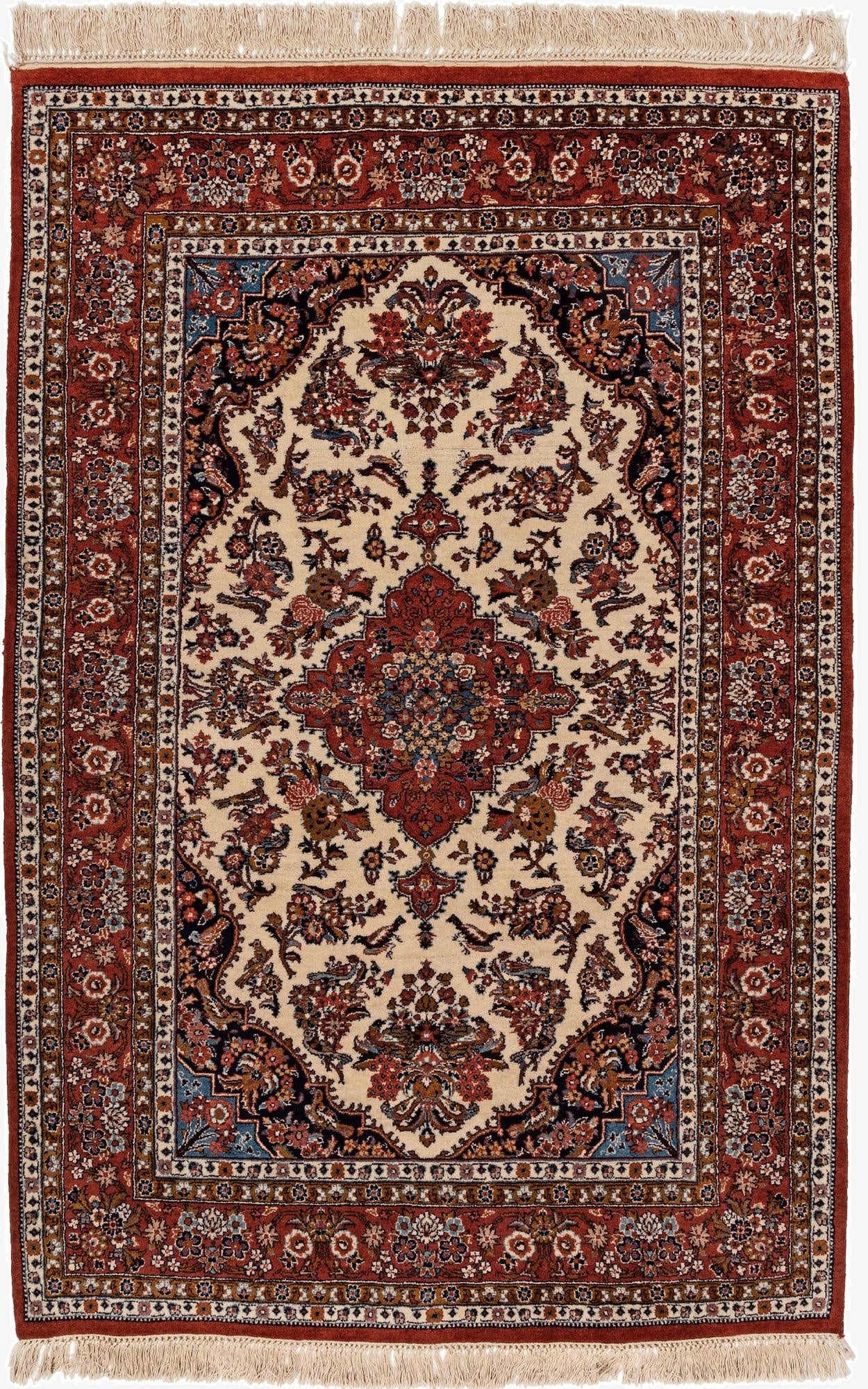 4' 3 x 6' 5  Hand Knotted Kerman Oriental Wool Rug
