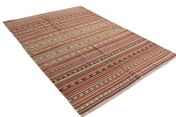 5' 7 x 7' 8 Hand Woven Kilim Fars Wool Rug
