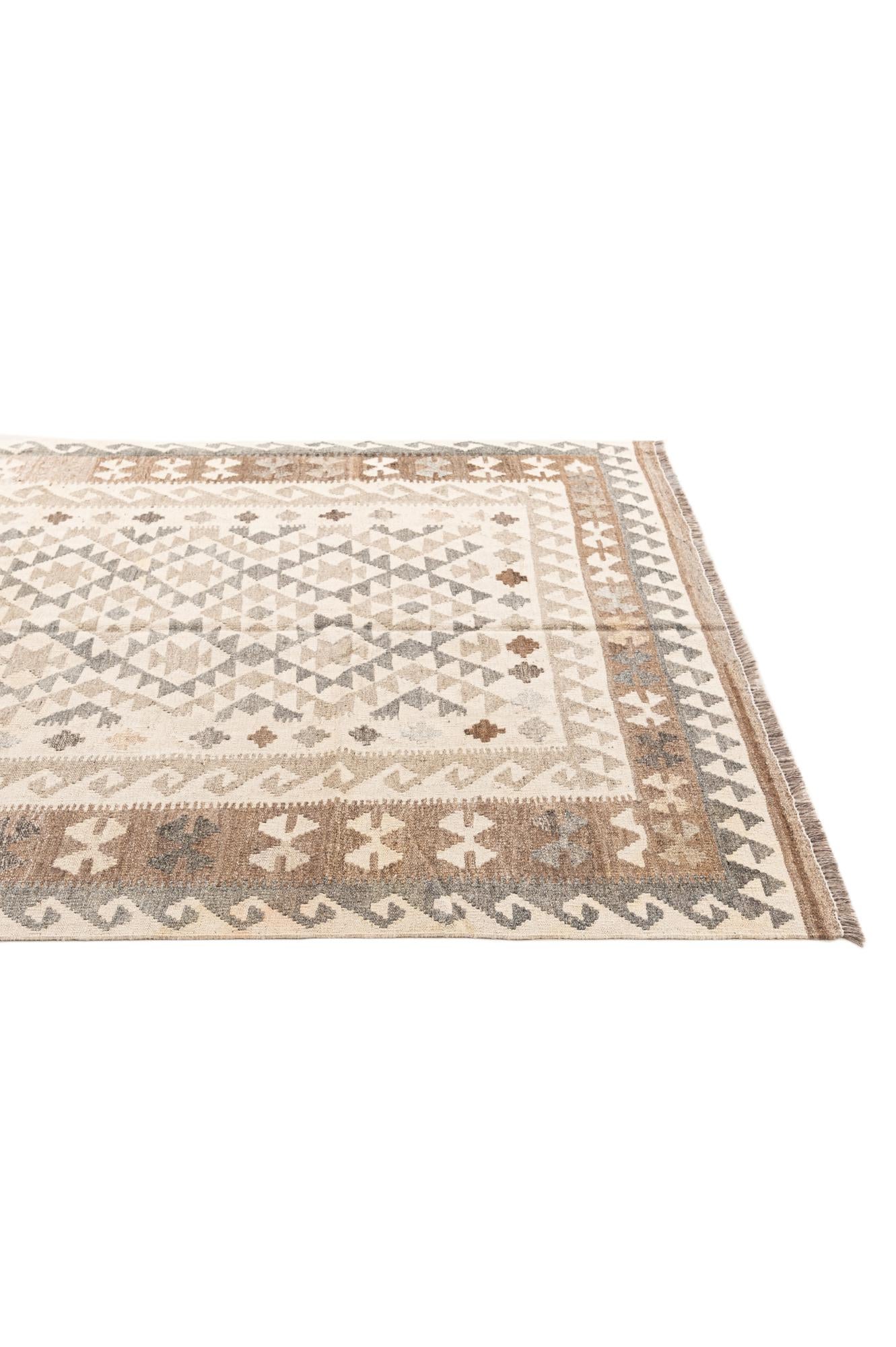 5' 7 x 7' 11 Hand Woven Kilim Maymana Wool Rug