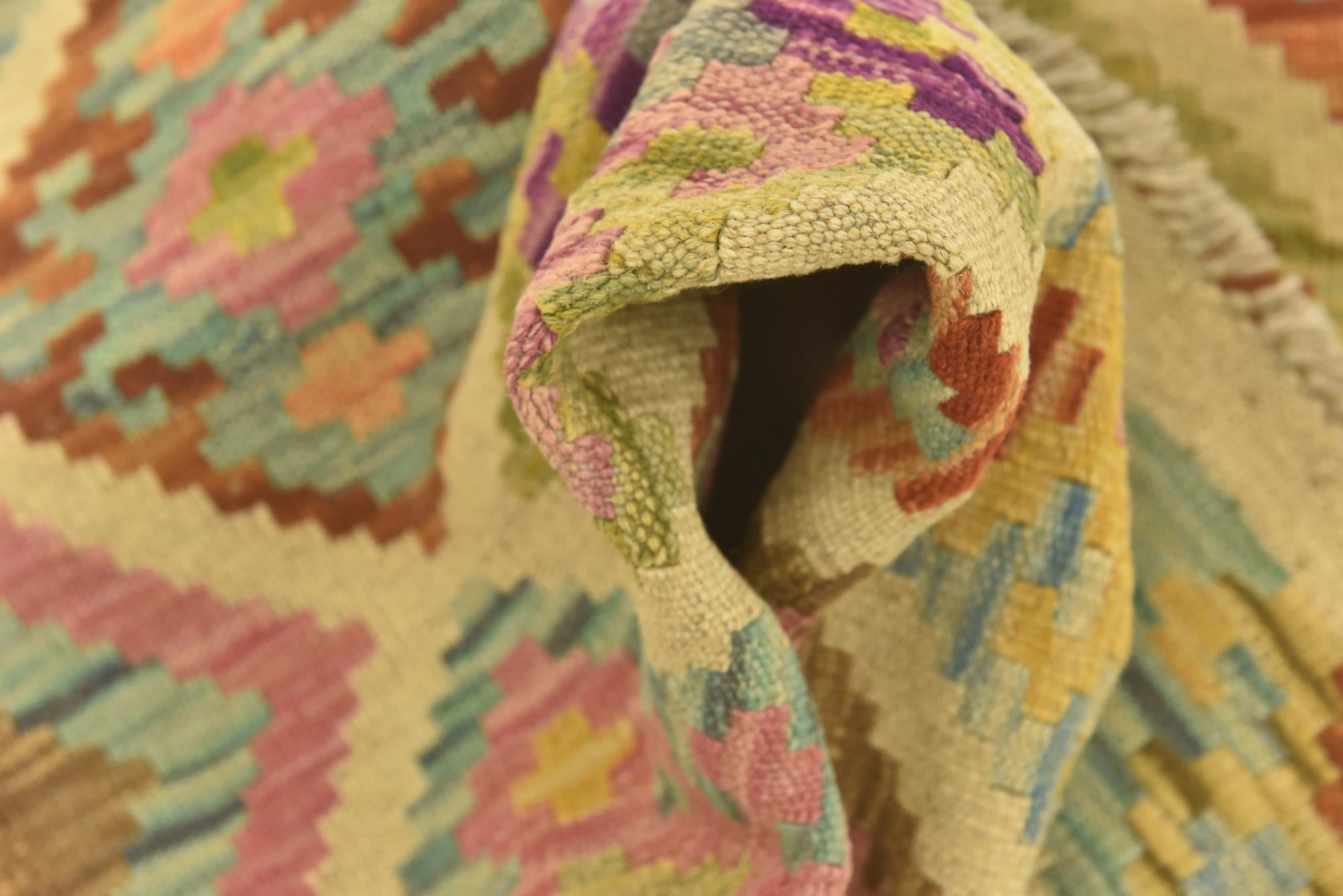 3' 2 x 4' 9 Hand Woven Kilim Maymana Wool Rug